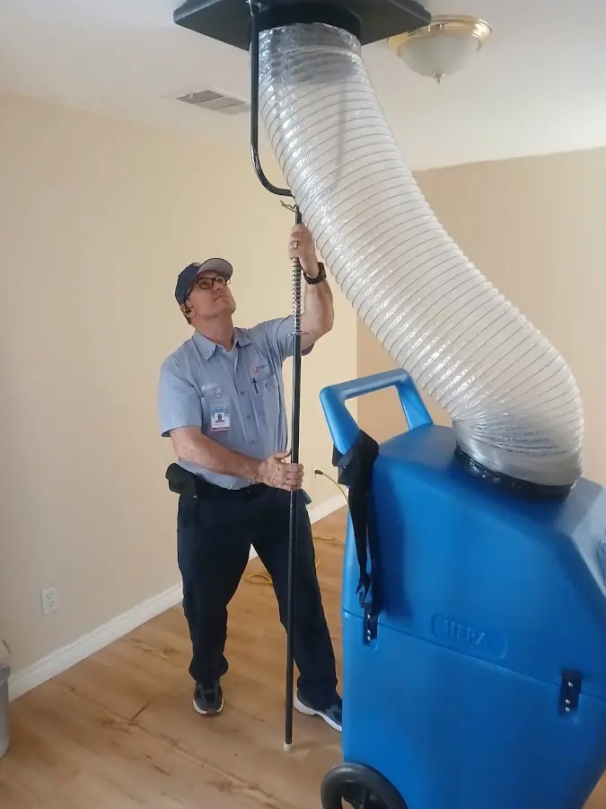Mini Split Installation technician using HEPA equipment in Big Bear Lake